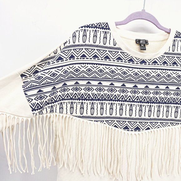 Boho Fringe Cream and Black Sweatshirt - Picture 4 of 10